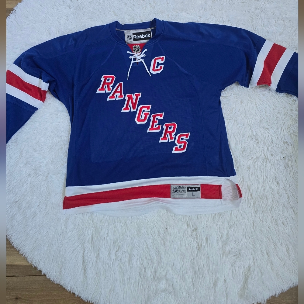 New York Rangers Reebok Custom NHL Jersey, Blue Lace-Neck, See Name On Back.